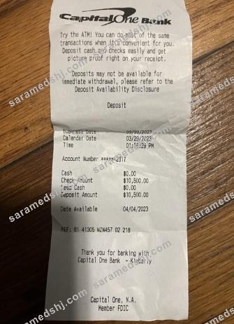 USA Capital one bank payment receipt
